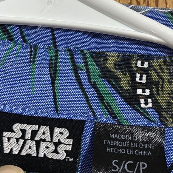 Star Wars Mens Blue Multi Chewbacca Hawaiian/Floral Print Button Down Shirt Sz-S - Picture 5 of 9